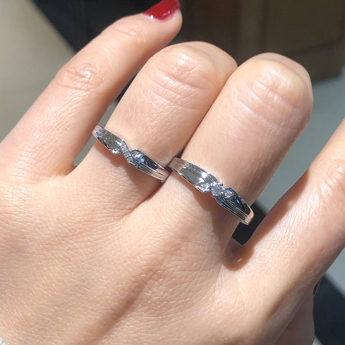 情侣对戒S925银镀白金定制选款副石莫桑钻0.12ct